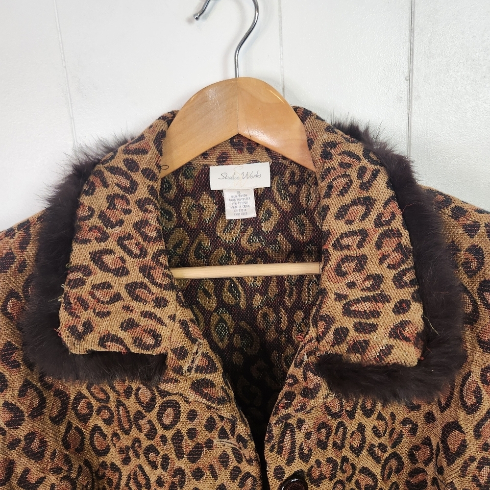Vintage Leopard Print Faux Fur Coat Jacket Glam Rockabilly Womens Size XL 90s - Picture 5 of 12